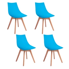 Pack 4 Silla Comedor con Patas de Madera Celeste