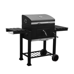 Parrilla A Carbón Con Tapa Y Ruedas Premium Negro