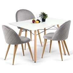 Comedor 4P Nórdico Eames 110X80 + Sillas Terciopelo Grises