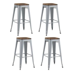 Pack 4 Pisos Metal Tolix con Asiento Madera Gris