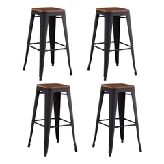 Pack 4 Pisos Metal Tolix con Asiento Madera Negro