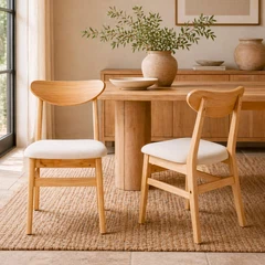 Pack 2 Sillas Scandi Madera con Asiento Tapizado Beige