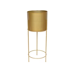 Macetero con Pedestal Redondo Mediano Dorado