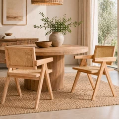 Pack 2 Sillas Chandigarh Madera Ratán Natural