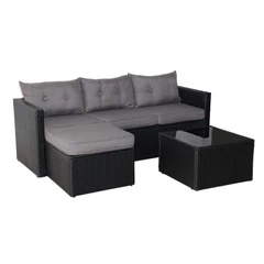 Seccional Derecho 3 Cuerpos Terraza Sofa + Mesa gris