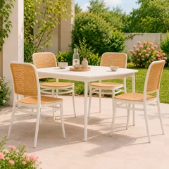 Pack 4 Sillas de Comedor y Terraza Plástica Cairo Blanca/Beige Grande