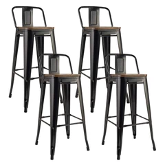 Pack 4 Pisos de Bar Tolix Asiento de Madera Negro