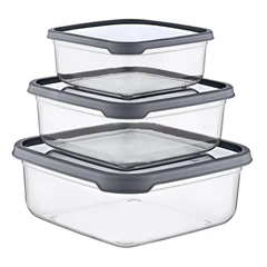 Set 3 Pzs Contenedor Alimentos Cuadrado Gris