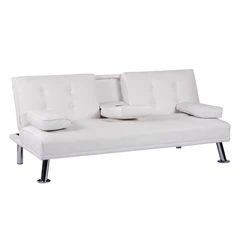 Futón con Apoya Vasos de PU 72x79x167 cm Blanco