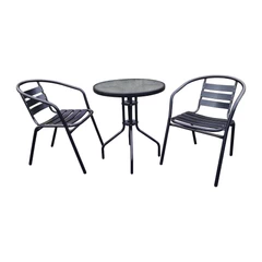 Set de Terraza de Acero y Mesa de Vidrio Negro