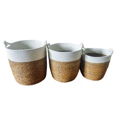 Set 3 Cestos de Fibra Natural con Mangos Café