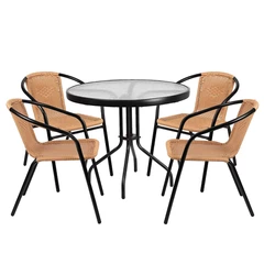 Set Terraza Maceio 4 Sillas + Mesa Vidrio 80x70cm Beige