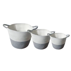 Set 3 Cestos de Algodón con Mangos Gris