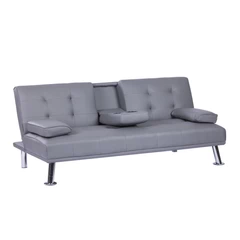 Futón con Apoya Vasos de PU 72x79x167 cm Gris