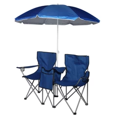 Set Mesa y Sillas Plegables con Sombrilla Azul