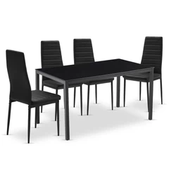 Comedor Mesa Vidrio 75x80x120cm + 4 Sillas Pu Negro