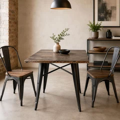 Mesa Metal Tolix Madera Oscura 70x70 cm