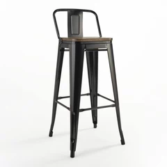Piso de Bar Tolix con Asiento de Madera - Negro