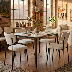 Comedor Oslo Mesa Tipo Mármol Blanco 73x72x121 cm 4 Sillas tela Beige