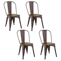 Pack 4 Sillas Tolix Vintage Asiento Madera Café