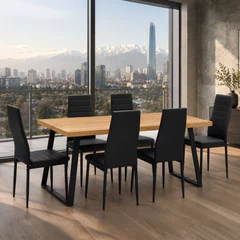 Comedor Chelsea Mesa 75 x 80 x 150 cm + 6 Sillas Pu Negro.