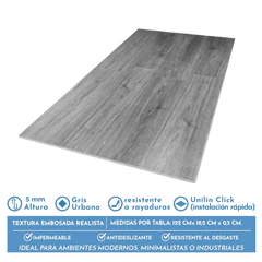 Piso SPC Gris Urbano Click 5+1 mm 18,2 x 122cm  2,2 m²
