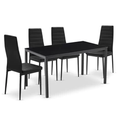 Comedor Mesa Vidrio 75x80x120cm + 4 Sillas Pu Negro