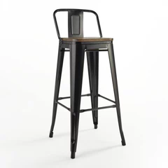 Piso de Bar Tolix con Asiento de Madera - Negro