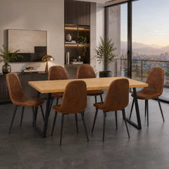 Comedor Charleston Mesa 75 x 80 x 150 cm + 6 Sillas Velvet Café