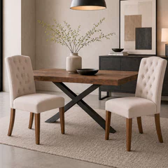 Pack 2 Sillas Selma Madera con Asiento y Respaldo Tapizados Beige