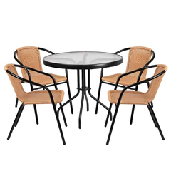 Set Terraza Maceio 4 Sillas + Mesa Vidrio 80x70cm Beige