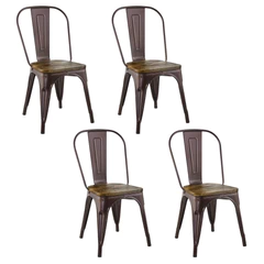 Pack 4 Sillas Tolix Vintage Asiento Madera Café