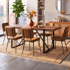 Comedor Karomi Mesa 75x88x180 cm 6 Sillas Pu Café