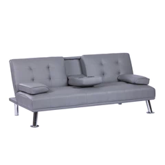 Futón con Apoya Vasos de PU 72x79x167 cm Gris