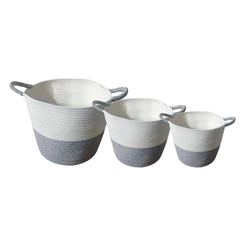 Set 3 Cestos de Algodón con Mangos Gris