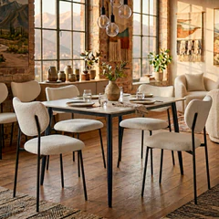 Comedor Oslo Mesa Tipo Mármol Blanco 73x72x121 cm 4 Sillas tela Beige
