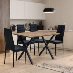 Comedor Bristol Mesa 75x70x120 4 Sillas PU Negro