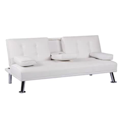 Futón con Apoya Vasos de PU 72x79x167 cm Blanco