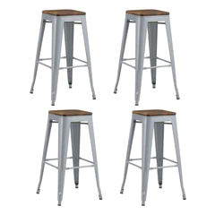Pack 4 Pisos Metal Tolix con Asiento Madera Gris