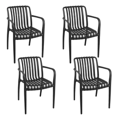 Set 4 Sillas Terraza Plástica Giza Negra