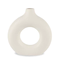 Florero Redondo Cerámica Blanco 23 cm
