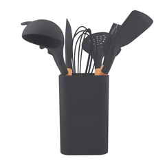 Set de Utensilios de Cocina Silicona Madera Gris