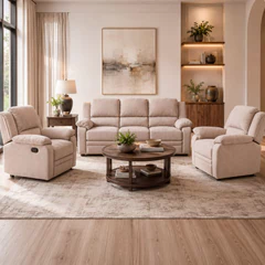 Juego de Living Sofa 3 Cuerpos + 2 Sofás Reclinables Sevilla Beige