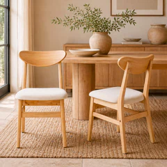 Pack 2 Sillas Scandi Madera con Asiento Tapizado Beige