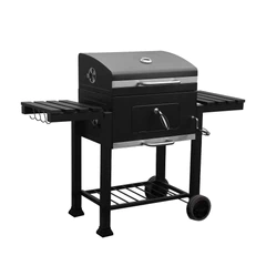 Parrilla A Carbón Con Tapa Y Ruedas Premium Negro