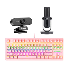 Teclado K2 + Micrófono Cond + Cámara Web Rosado