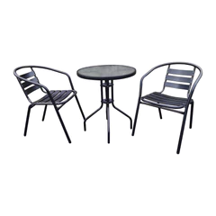 Set de Terraza de Acero y Mesa de Vidrio Negro