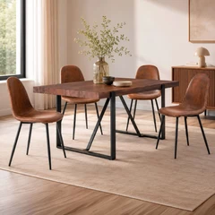 Comedor Charleston Mesa 75x80x140 cm 4 Sillas Pu Café