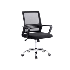 Silla de Oficina de Malla con Reposa Brazos Negro