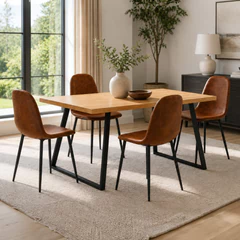 Comedor Soho Mesa 75 x 80 x 150 cm + 4 Sillas Pu Café.